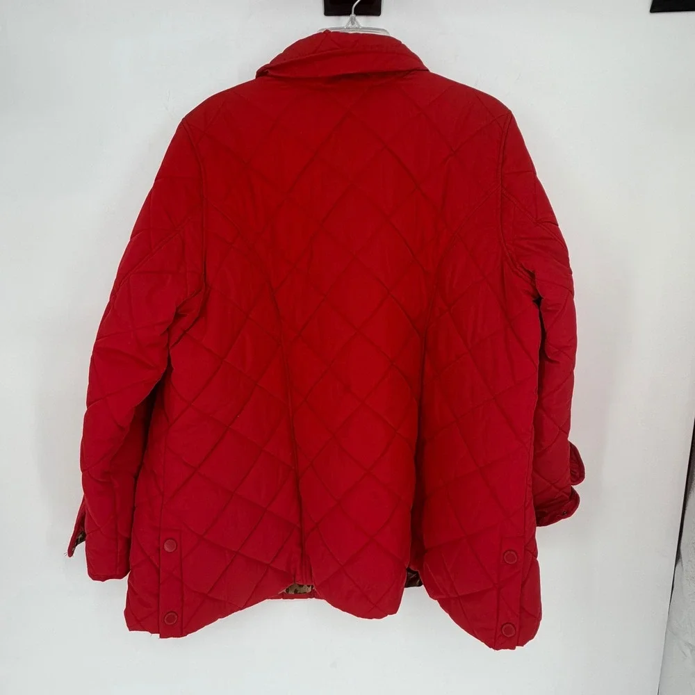 Isaac Mizrahi Quilted Red Jacket Leopard Print Lined Snap Button Pockets Size XL - Picture 5 of 7